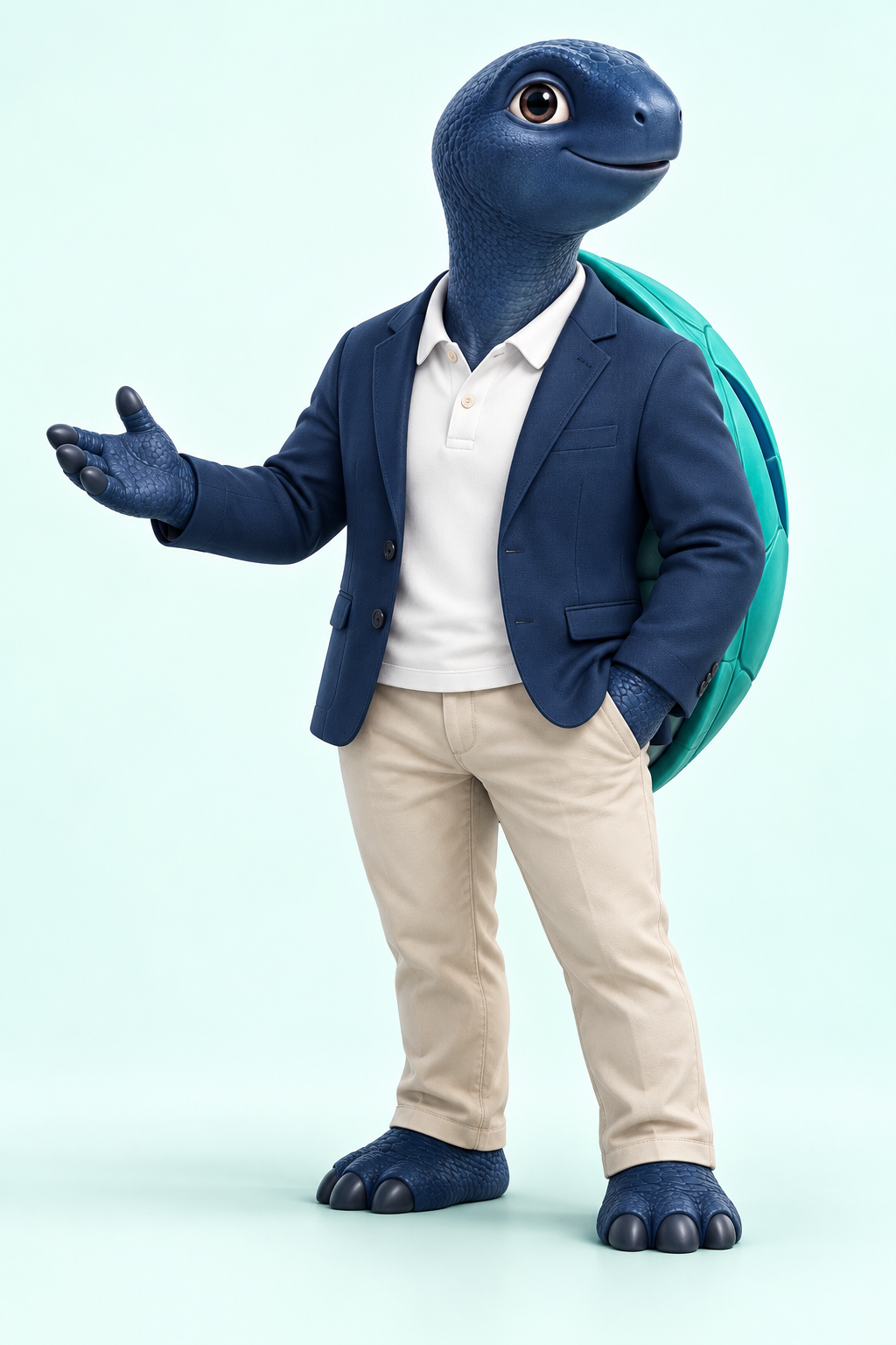 La tortue Segooro en veste bleu marine, mascotte du comparateur d’assurances